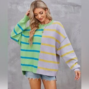 MEROKEETY NWT long sleeve color block striped oversized sweater L